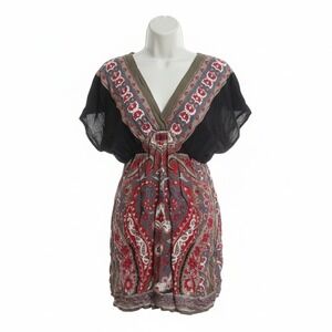 Angie Women's Dress Large L Paisley Print Short Sleeve Rayon Blend Boho Casual